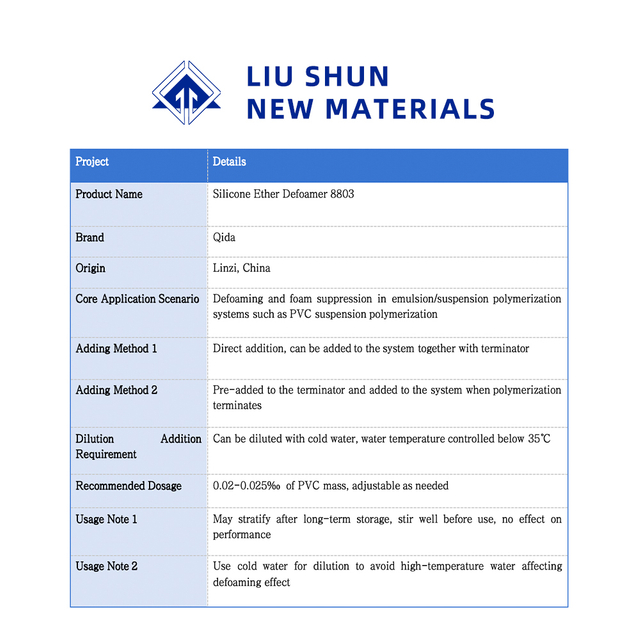 Antiespumante de &eacute;ter 8803 para polimerizaci&oacute;n en emulsi&oacute;n Sistema de silicona modificado Buena compatibilidad Antiespumante r&aacute;pido