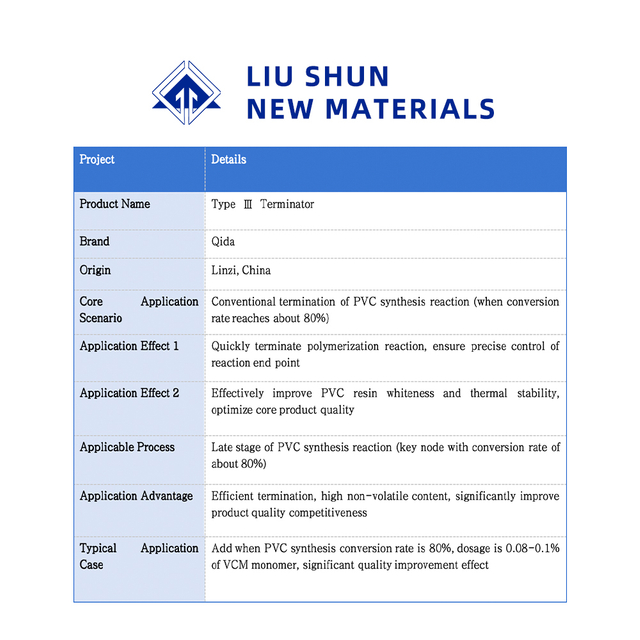 Terminador tipo III para polimerizaci&oacute;n de PVC Terminaci&oacute;n r&aacute;pida Mejora la blancura y la estabilidad t&eacute;rmica Paquete de 200 kg